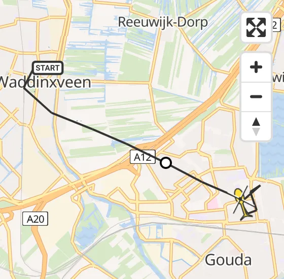 Vlucht Traumahelikopter PH-UMC van Waddinxveen naar Gouda op maandag 23 december 2024 10:12