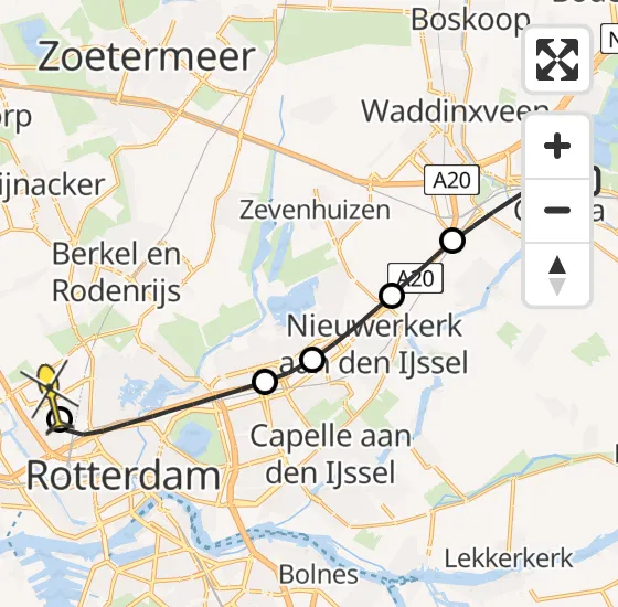 Vlucht Traumahelikopter PH-UMC van Gouda naar Rotterdam The Hague Airport op maandag 23 december 2024 10:41