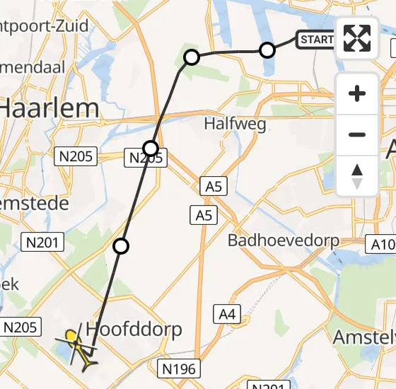 Vlucht Traumahelikopter PH-LLN van Amsterdam Heliport naar Hoofddorp op maandag 23 december 2024 11:40