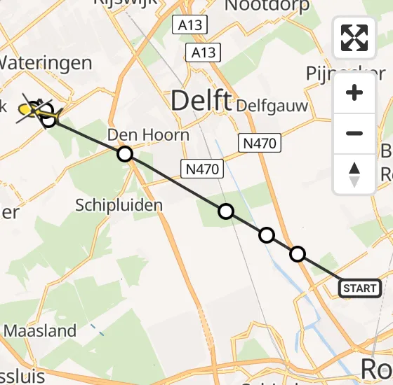 Vlucht Traumahelikopter PH-UMC van Rotterdam The Hague Airport naar Wateringen op maandag 23 december 2024 11:49