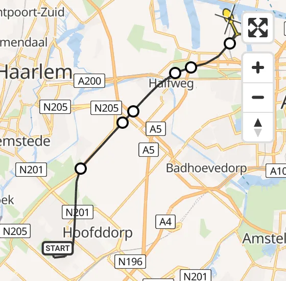 Vlucht Traumahelikopter PH-LLN van Hoofddorp naar Amsterdam Heliport op maandag 23 december 2024 12:06