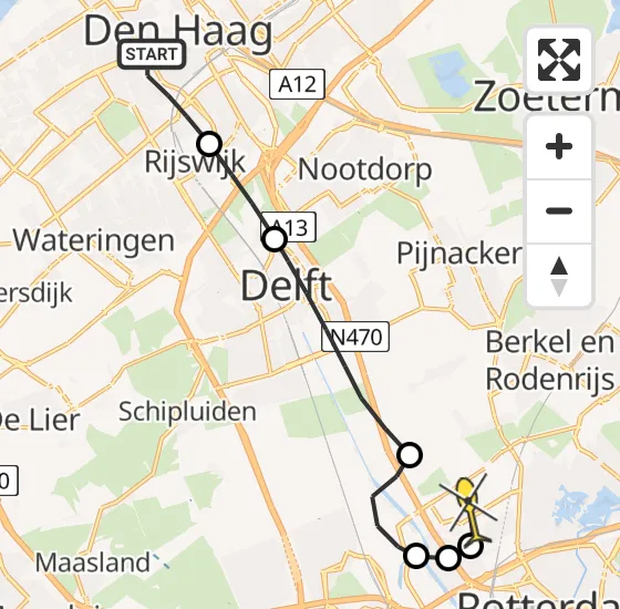 Vlucht Traumahelikopter PH-UMC van Den Haag naar Rotterdam The Hague Airport op maandag 23 december 2024 13:12