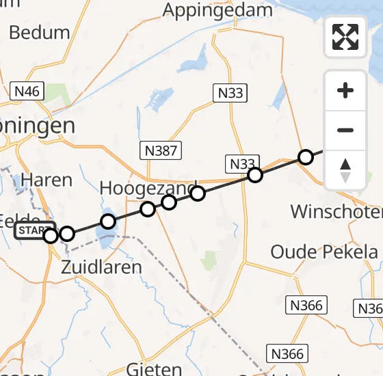 Vlucht Traumahelikopter PH-TTR van Groningen Airport Eelde naar Vliegveld Oostwold op maandag 23 december 2024 13:45