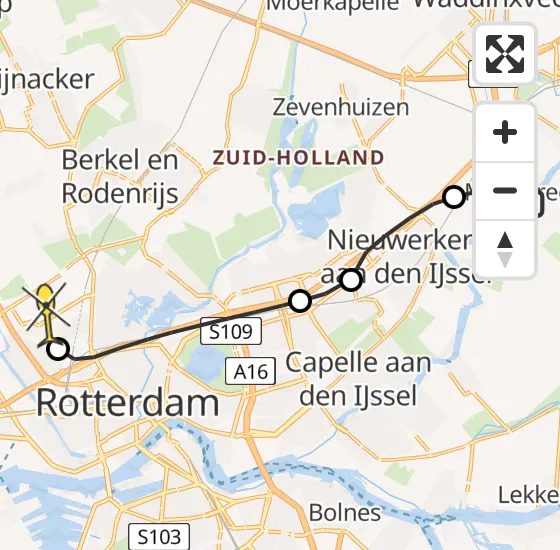 Vlucht Traumahelikopter PH-UMC van Moordrecht naar Rotterdam The Hague Airport op maandag 23 december 2024 14:12