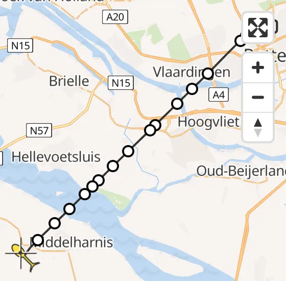 Vlucht Traumahelikopter PH-UMC van Rotterdam The Hague Airport naar Dirksland op maandag 23 december 2024 14:38