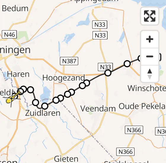 Vlucht Traumahelikopter PH-TTR van Vliegveld Oostwold naar Groningen Airport Eelde op maandag 23 december 2024 14:46