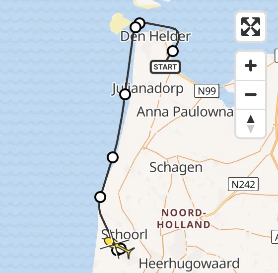 Vlucht Kustwachthelikopter PH-NCG van Vliegveld De Kooy naar Schoorl op maandag 23 december 2024 16:31