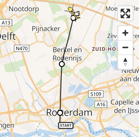 Vlucht Traumahelikopter PH-UMC van Erasmus MC naar Zoetermeer op maandag 23 december 2024 21:39