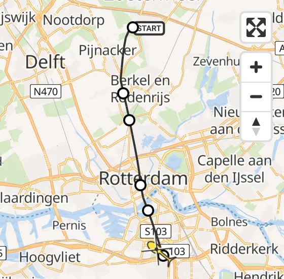 Vlucht Traumahelikopter PH-UMC van Zoetermeer naar Barendrecht op maandag 23 december 2024 22:15