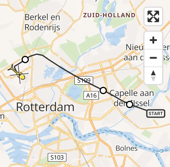 Vlucht Traumahelikopter PH-UMC van Krimpen aan den IJssel naar Rotterdam The Hague Airport op maandag 23 december 2024 23:21