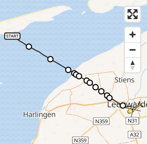 Vlucht Ambulancehelikopter PH-OOP van Formerum naar Leeuwarden op maandag 30 december 2024 13:57