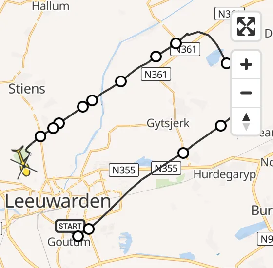 Vlucht Ambulancehelikopter PH-OOP van Leeuwarden naar Vliegbasis Leeuwarden op maandag 30 december 2024 14:34