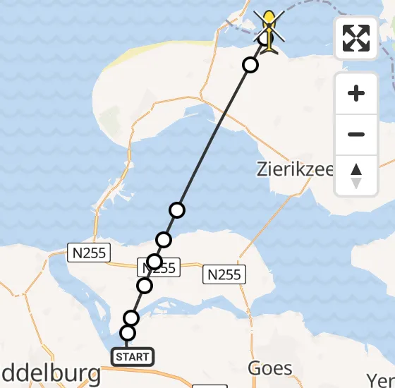 Vlucht Kustwachthelikopter PH-SAR van Vliegveld Midden-Zeeland naar Brouwershaven op maandag 30 december 2024 15:03