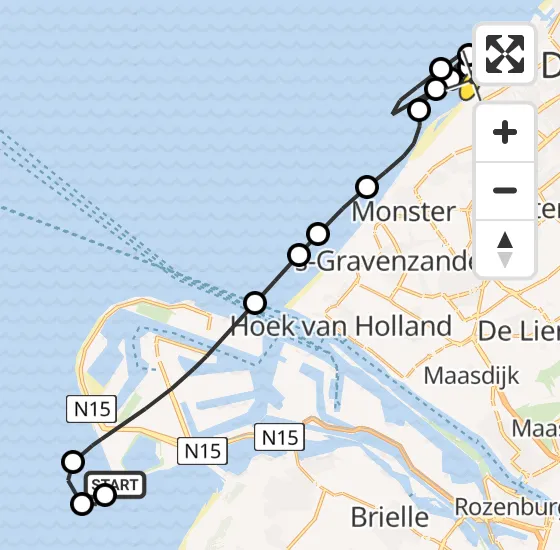 Vlucht Kustwachthelikopter PH-SAR van Maasvlakte naar Den Haag op maandag 30 december 2024 15:56