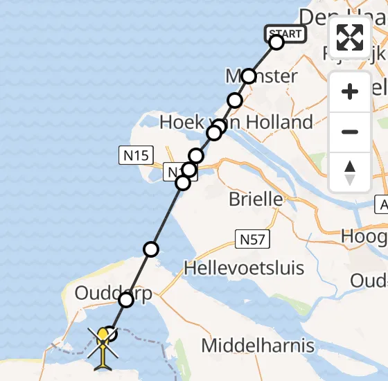 Vlucht Kustwachthelikopter PH-SAR van Den Haag naar Brouwershaven op maandag 30 december 2024 16:38