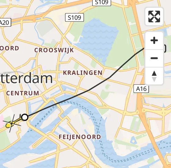 Vlucht Traumahelikopter PH-LLN van Rotterdam naar Erasmus MC op maandag 30 december 2024 16:38