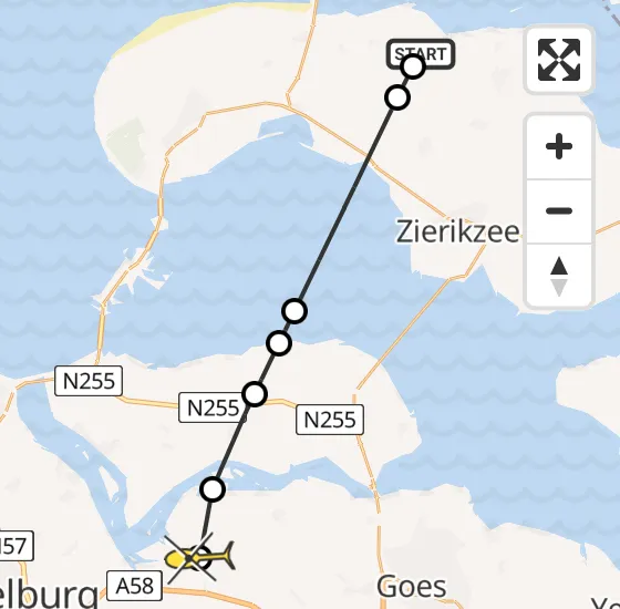 Vlucht Kustwachthelikopter PH-SAR van Brouwershaven naar Vliegveld Midden-Zeeland op maandag 30 december 2024 16:51