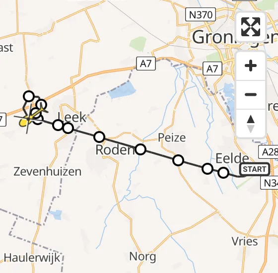 Vlucht Traumahelikopter PH-TTR van Groningen Airport Eelde naar Niebert op maandag 30 december 2024 17:46