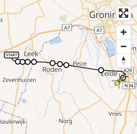 Vlucht Traumahelikopter PH-TTR van Niebert naar Groningen Airport Eelde op maandag 30 december 2024 18:17