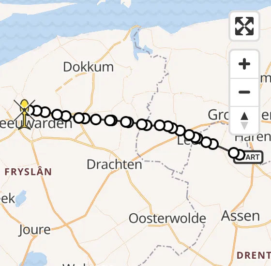 Vlucht Traumahelikopter PH-TTR van Groningen Airport Eelde naar Vliegbasis Leeuwarden op dinsdag 31 december 2024 9:28