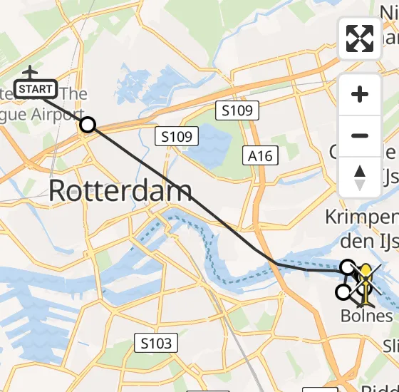 Vlucht Traumahelikopter PH-UMC van Rotterdam The Hague Airport naar Ridderkerk op dinsdag 31 december 2024 10:34