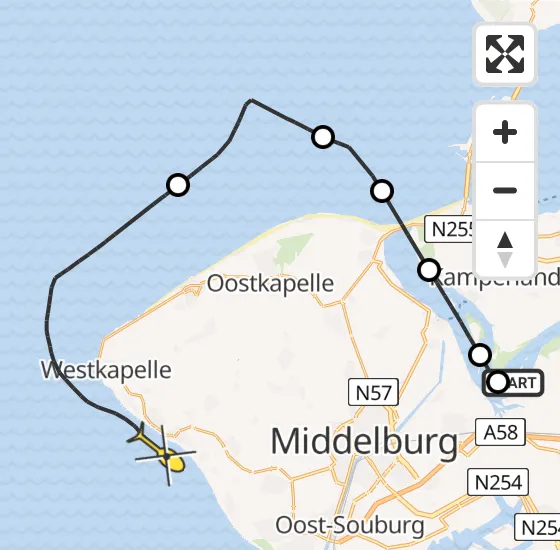 Vlucht Kustwachthelikopter PH-SAR van Arnemuiden naar Vlissingen op dinsdag 31 december 2024 14:50