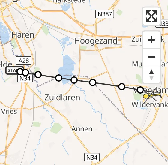 Vlucht Traumahelikopter PH-TTR van Groningen Airport Eelde naar Veendam op dinsdag 31 december 2024 15:39