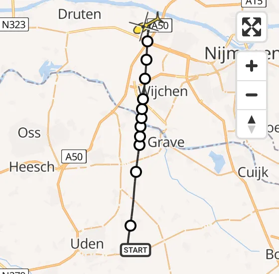 Vlucht Traumahelikopter PH-DOC van Vliegbasis Volkel naar Winssen op woensdag 1 januari 2025 0:47