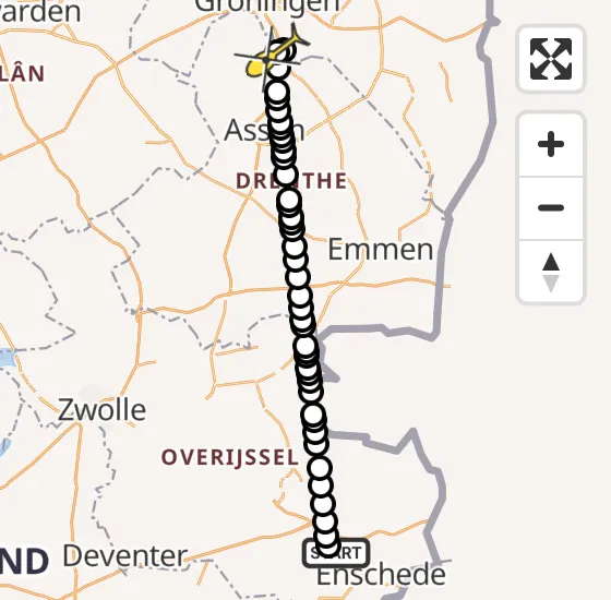 Vlucht Traumahelikopter PH-TTR van Hengelo naar Groningen Airport Eelde op woensdag 1 januari 2025 0:57