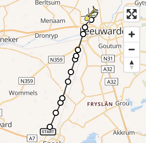 Vlucht Ambulancehelikopter PH-OOP van Sneek naar Vliegbasis Leeuwarden op donderdag 2 januari 2025 13:35