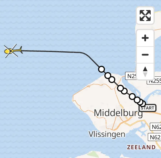 Vlucht Kustwachthelikopter PH-SAR van Vliegveld Midden-Zeeland naar  op donderdag 2 januari 2025 14:27