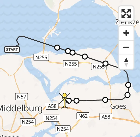 Vlucht Kustwachthelikopter PH-SAR van Vrouwenpolder naar Vliegveld Midden-Zeeland op donderdag 2 januari 2025 15:20