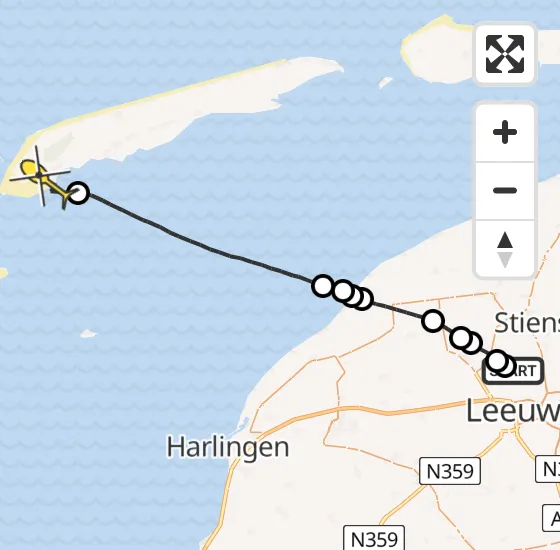 Vlucht Ambulancehelikopter PH-OOP van Vliegbasis Leeuwarden naar West-Terschelling op donderdag 2 januari 2025 16:09