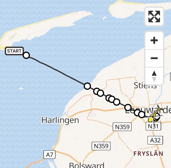 Vlucht Ambulancehelikopter PH-OOP van West-Terschelling naar Leeuwarden op donderdag 2 januari 2025 16:51