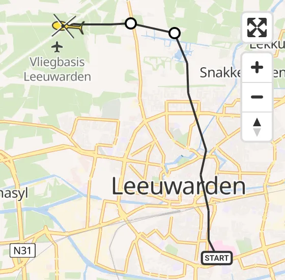 Vlucht Ambulancehelikopter PH-OOP van Leeuwarden naar Vliegbasis Leeuwarden op donderdag 2 januari 2025 18:59