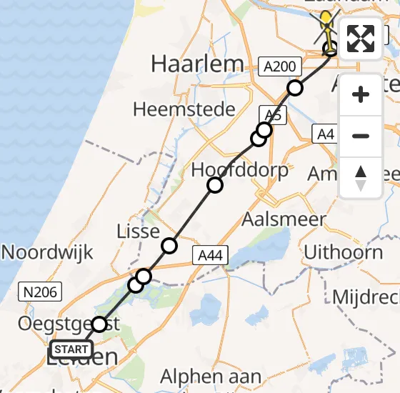 Vlucht Traumahelikopter PH-LLN van Leiden naar Amsterdam Heliport op donderdag 2 januari 2025 19:12