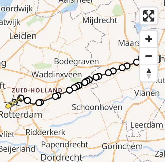 Vlucht Traumahelikopter PH-UMC van Utrecht naar Rotterdam The Hague Airport op donderdag 2 januari 2025 20:44