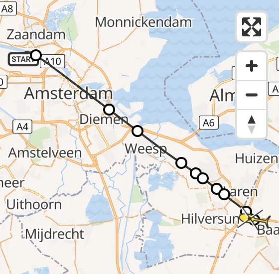 Vlucht Traumahelikopter PH-LLN van Amsterdam Heliport naar Baarn op donderdag 2 januari 2025 23:19