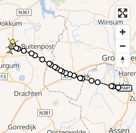 Vlucht Traumahelikopter PH-TTR van Groningen Airport Eelde naar De Falom op vrijdag 3 januari 2025 6:48