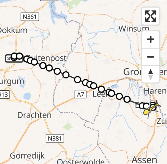 Vlucht Traumahelikopter PH-TTR van De Falom naar Groningen Airport Eelde op vrijdag 3 januari 2025 7:22