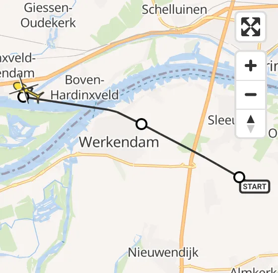 Vlucht Traumahelikopter PH-UMC van Woudrichem naar Hardinxveld-Giessendam op vrijdag 3 januari 2025 9:06