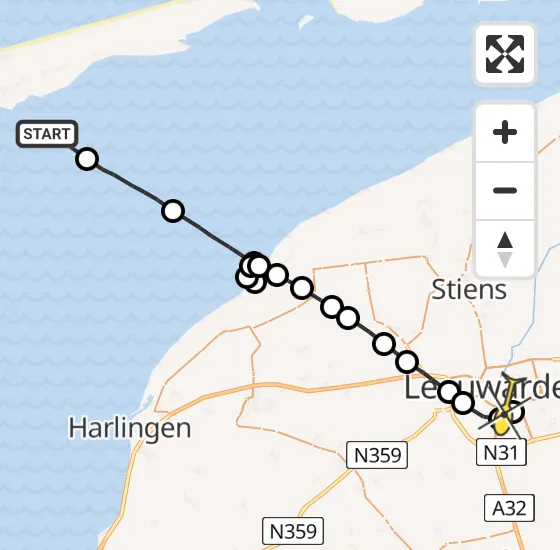 Vlucht Ambulancehelikopter PH-OOP van Formerum naar Leeuwarden op vrijdag 3 januari 2025 10:47