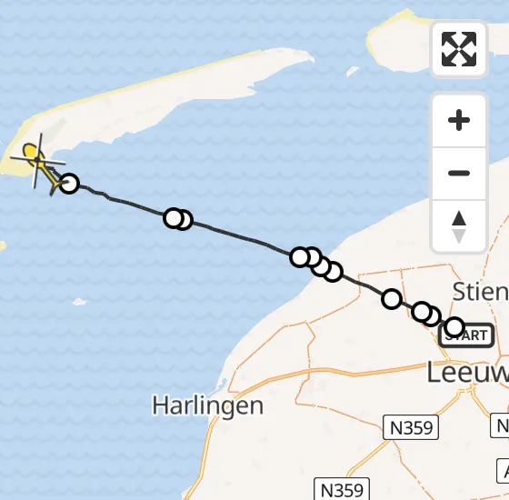 Vlucht Ambulancehelikopter PH-OOP van Vliegbasis Leeuwarden naar West-Terschelling op vrijdag 3 januari 2025 12:15