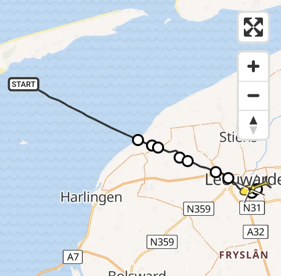 Vlucht Ambulancehelikopter PH-OOP van Formerum naar Leeuwarden op vrijdag 3 januari 2025 12:55