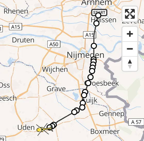 Vlucht Traumahelikopter PH-DOC van Arnhem naar Vliegbasis Volkel op vrijdag 3 januari 2025 14:16