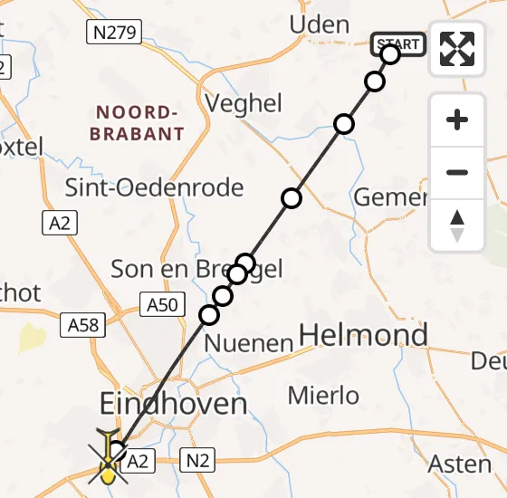 Vlucht Traumahelikopter PH-DOC van Vliegbasis Volkel naar Veldhoven op vrijdag 3 januari 2025 19:41