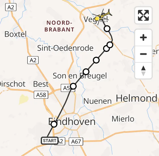 Vlucht Traumahelikopter PH-DOC van Veldhoven naar Veghel op vrijdag 3 januari 2025 20:23