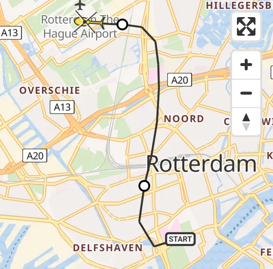 Vlucht Traumahelikopter PH-UMC van Erasmus MC naar Rotterdam The Hague Airport op vrijdag 3 januari 2025 22:14