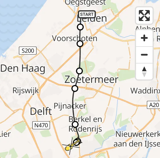 Vlucht Traumahelikopter PH-UMC van Leiden naar Rotterdam The Hague Airport op zaterdag 4 januari 2025 0:03