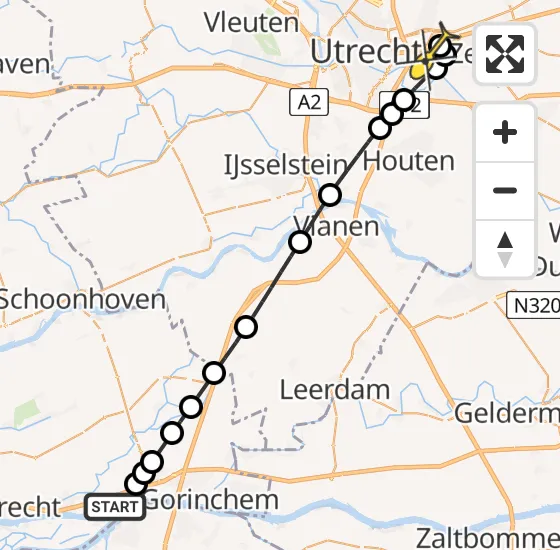 Vlucht Traumahelikopter PH-UMC van Hardinxveld-Giessendam naar Universitair Medisch Centrum Utrecht op zaterdag 4 januari 2025 12:59